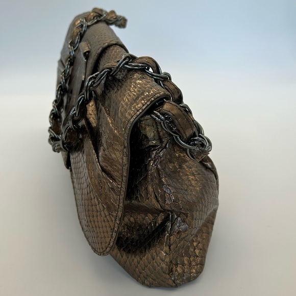 RAFE New York Shoulder Bag Chain Genuine Python Snake Skin Metallic Bronze - Picture 5 of 16